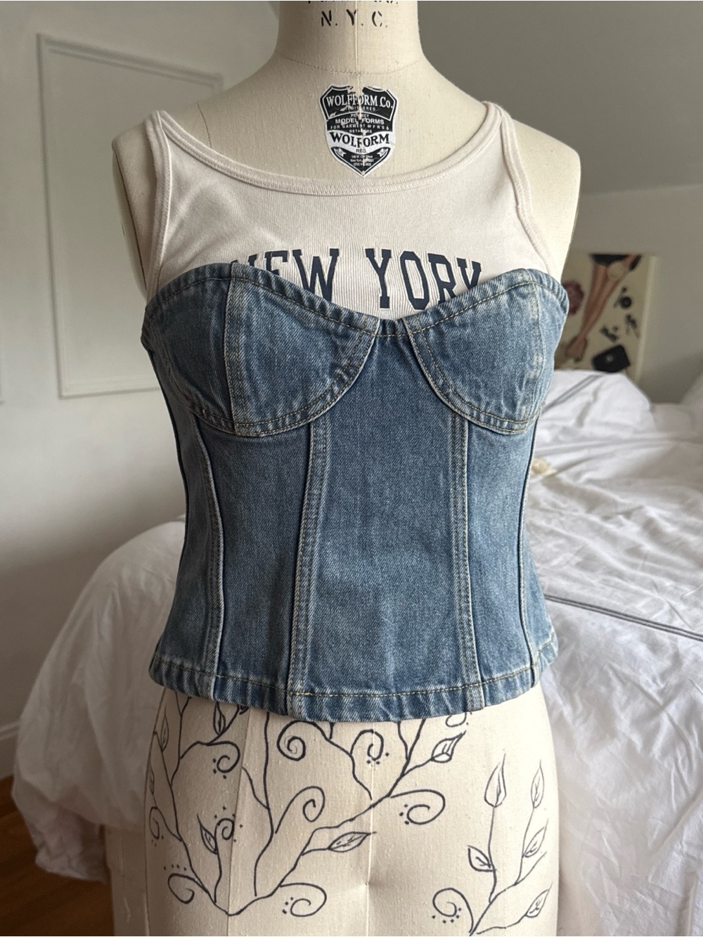 Ronny Kobo Collection Light Blue Denim Corset Bustier Top